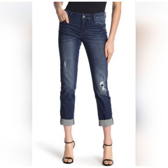 KUT FROM THE KLOTH Catherine Boyfriend Mid‎ Rise Distressed Jeans  Women's 10 - Picture 1 of 9